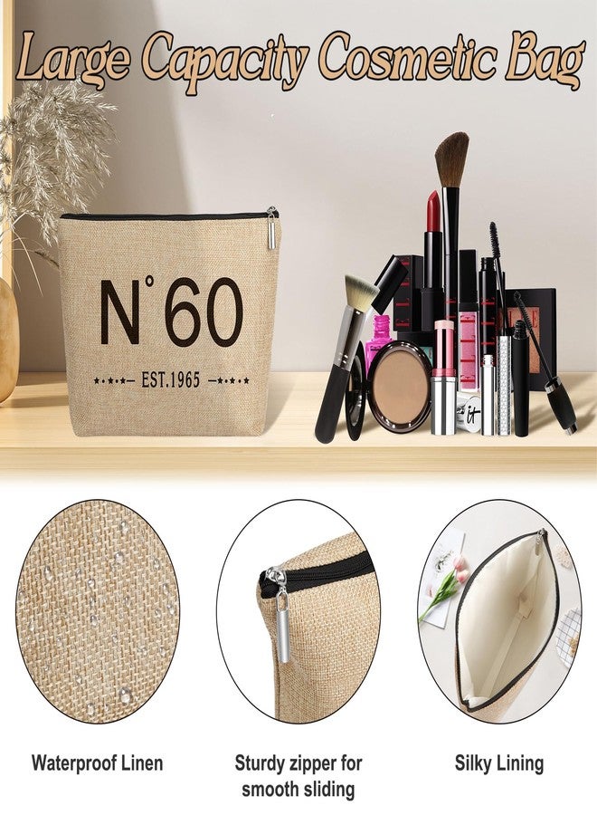 YeohJoy 60th Birthday Gifts for Women Jute Tote Bag, Vintage N°60 Burlap Handbag with Cosmetic Bag and Back in 1965 Poster, Unique 60 Years Old Gifts for Mom Friends Wife Sister Her - Image 3